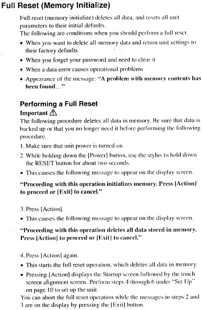 Casio E10 Hard reset Soft reset