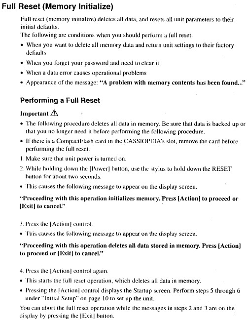 Casio E15 Hard reset Soft reset